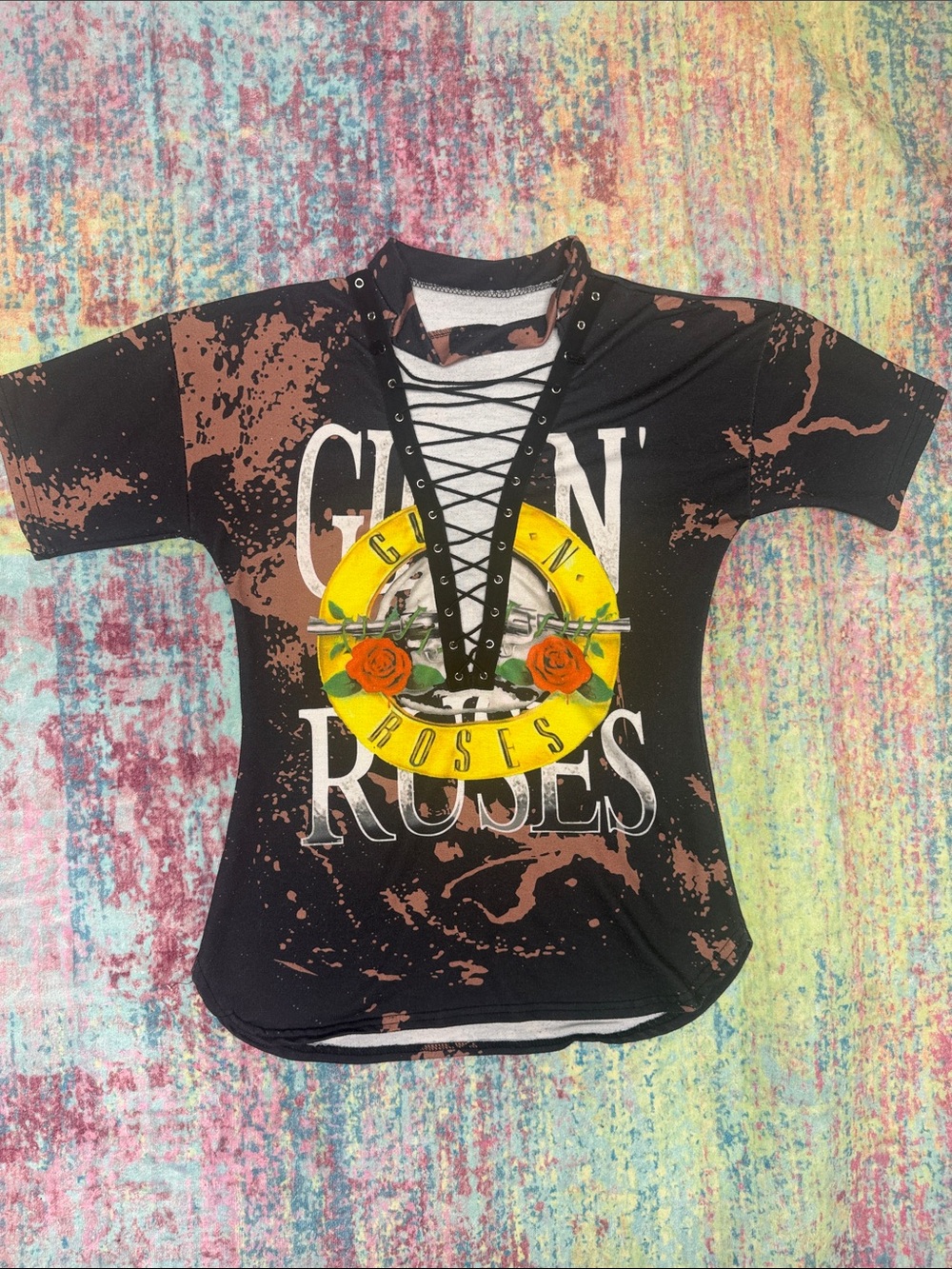Black Guns N' Roses Graphic Lace-Up Short Sleeve Tee
